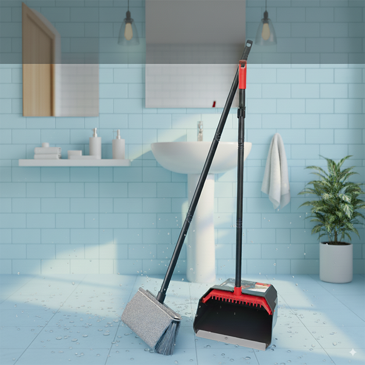 Balai nettoyage sol salle de bain bleu