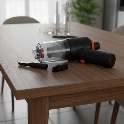 mini aspirateur avec accessoires sur la table