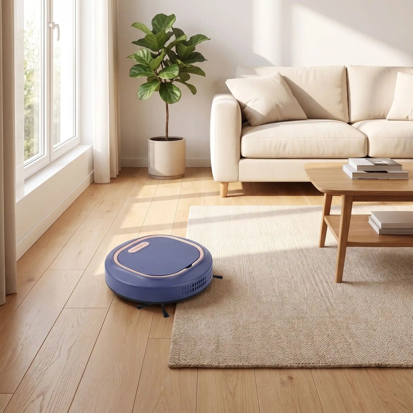 robot aspirateur laveur tapis parquet salon marron