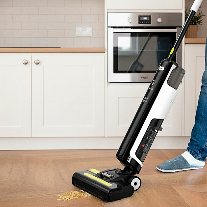 aspirateur laveur sans fil nettoyage dans la cuisine pattes