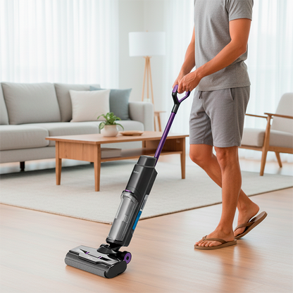 aspirateur laveur sans fil homme salon parquet