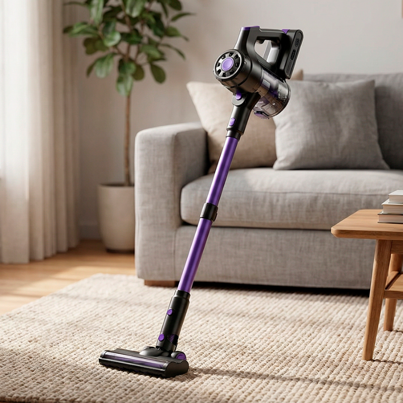 Aspirateur sans fil ERGOPOWER sur un tapis de salon