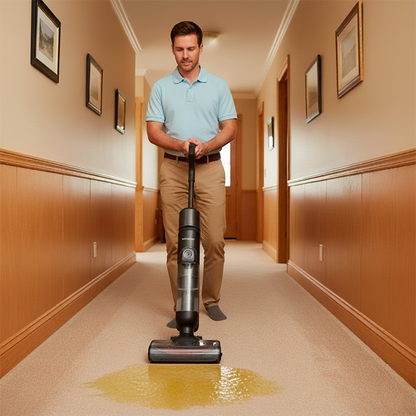 balai aspirateur laveur nettoie le pipi du chien