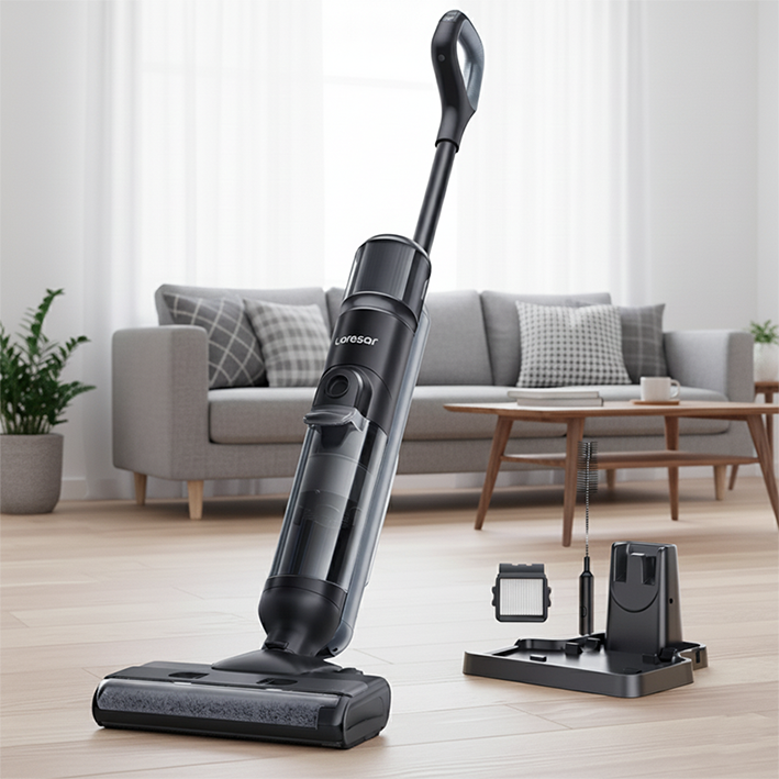 pack balai aspirateur laveur dans un salon 