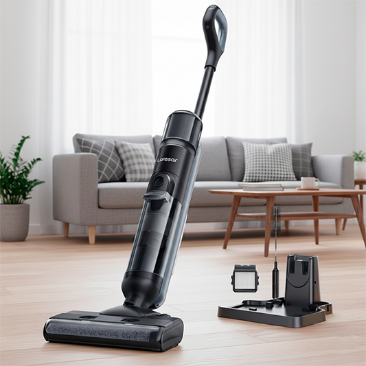 pack balai aspirateur laveur dans un salon 