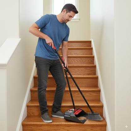 Balai nettoyage sol homme escaliers