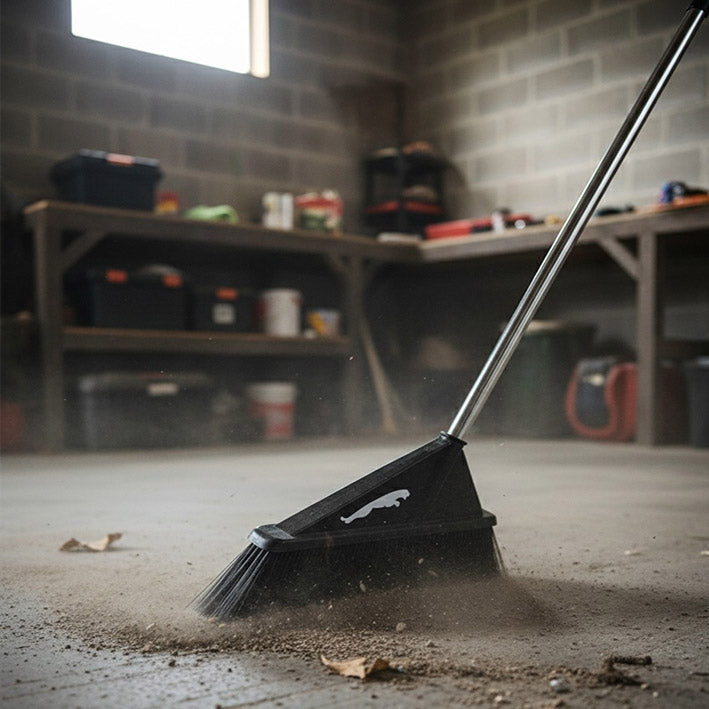 Balai pour nettoyage des sols garage plein de poussiere