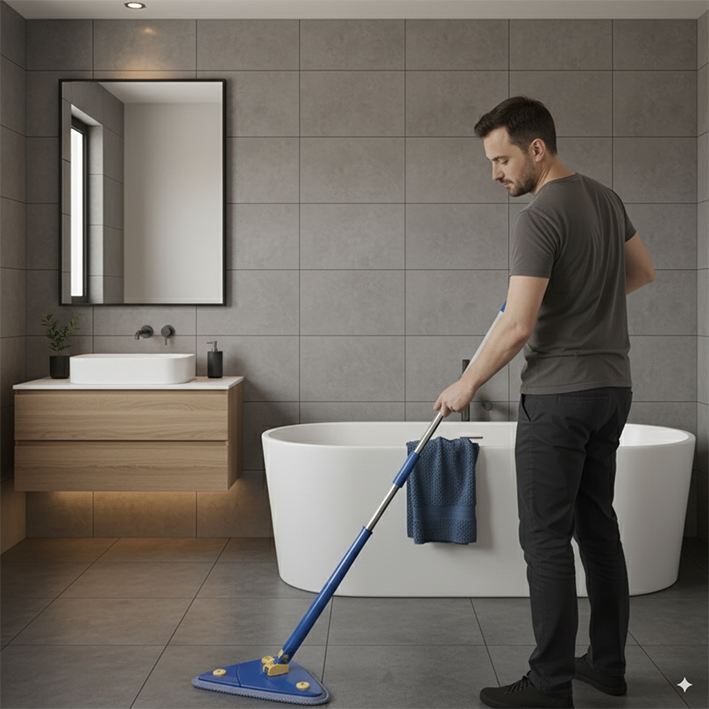 Balai serpillère homme salle de bain propre