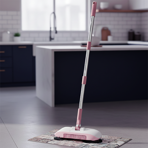 balai serpillère sur tapis cuisine