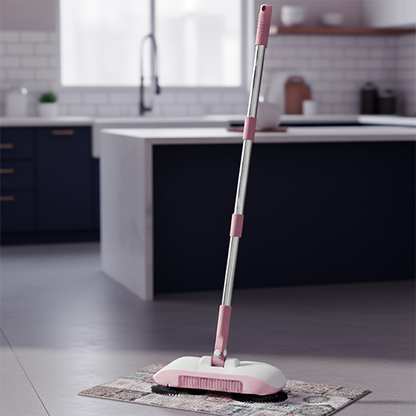 balai serpillère sur tapis cuisine