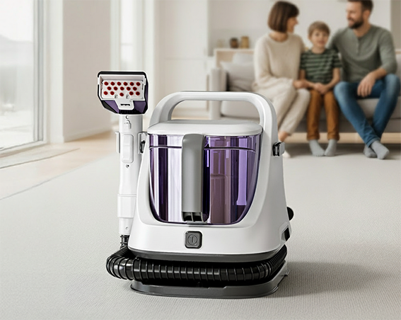famille heureuse aspirateur laveur