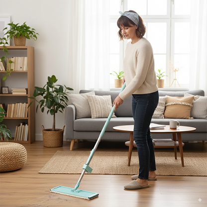 Femme nettoyage serpillère microfibre salon
