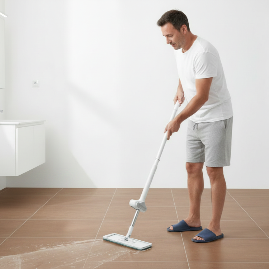 homme balai mop nettoyage sol carrelage savon