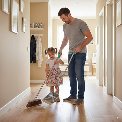 homme fille balai pour nettoyage des sols