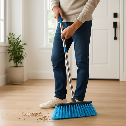 Homme nettoie le sol avec le balai