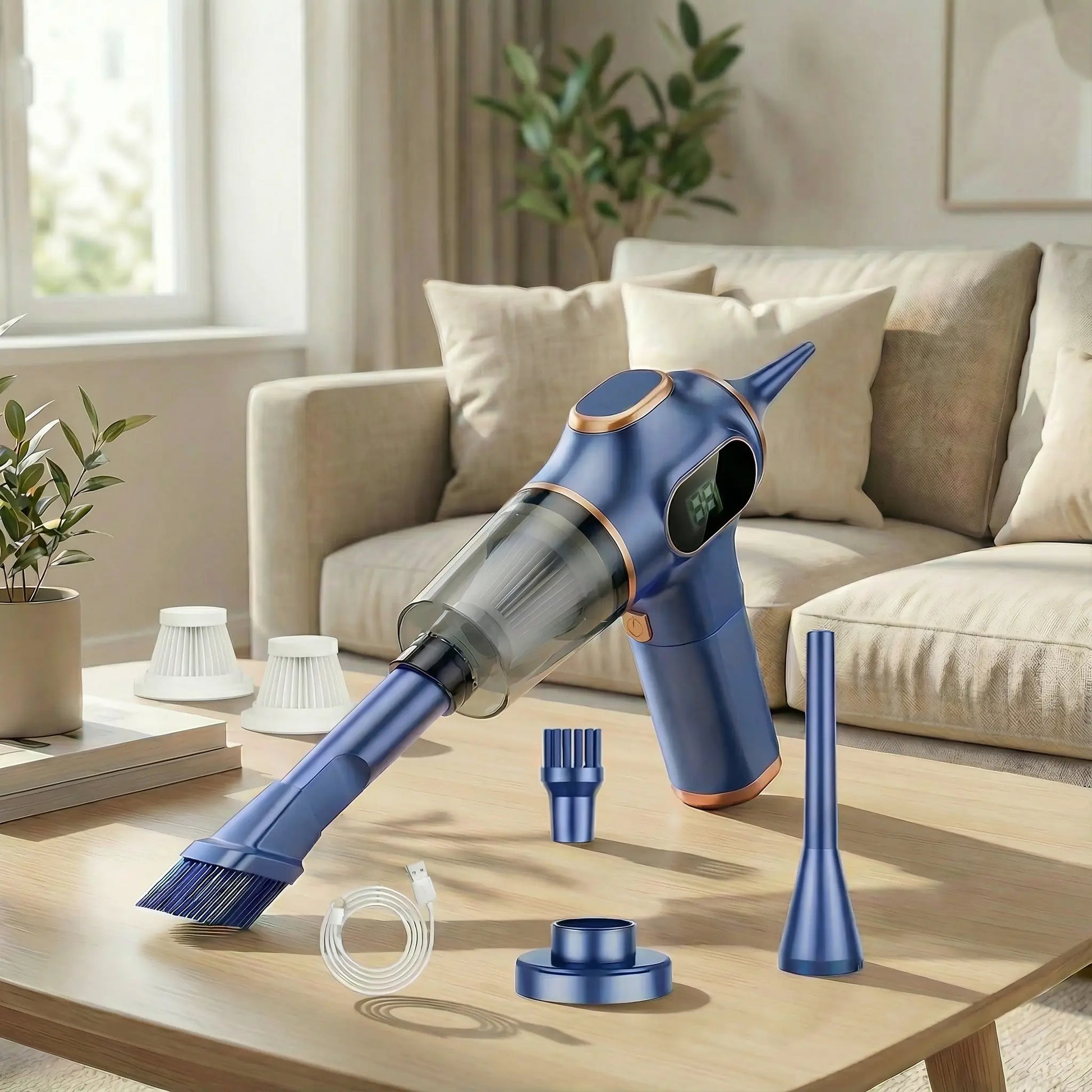 mini aspirateur accessoires bleu