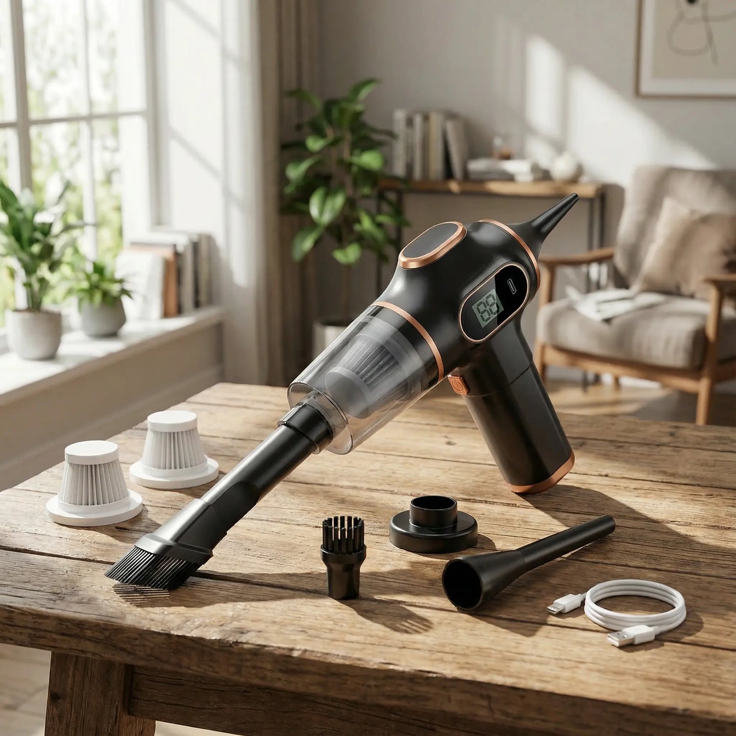 mini aspirateur noir avec accessoires 