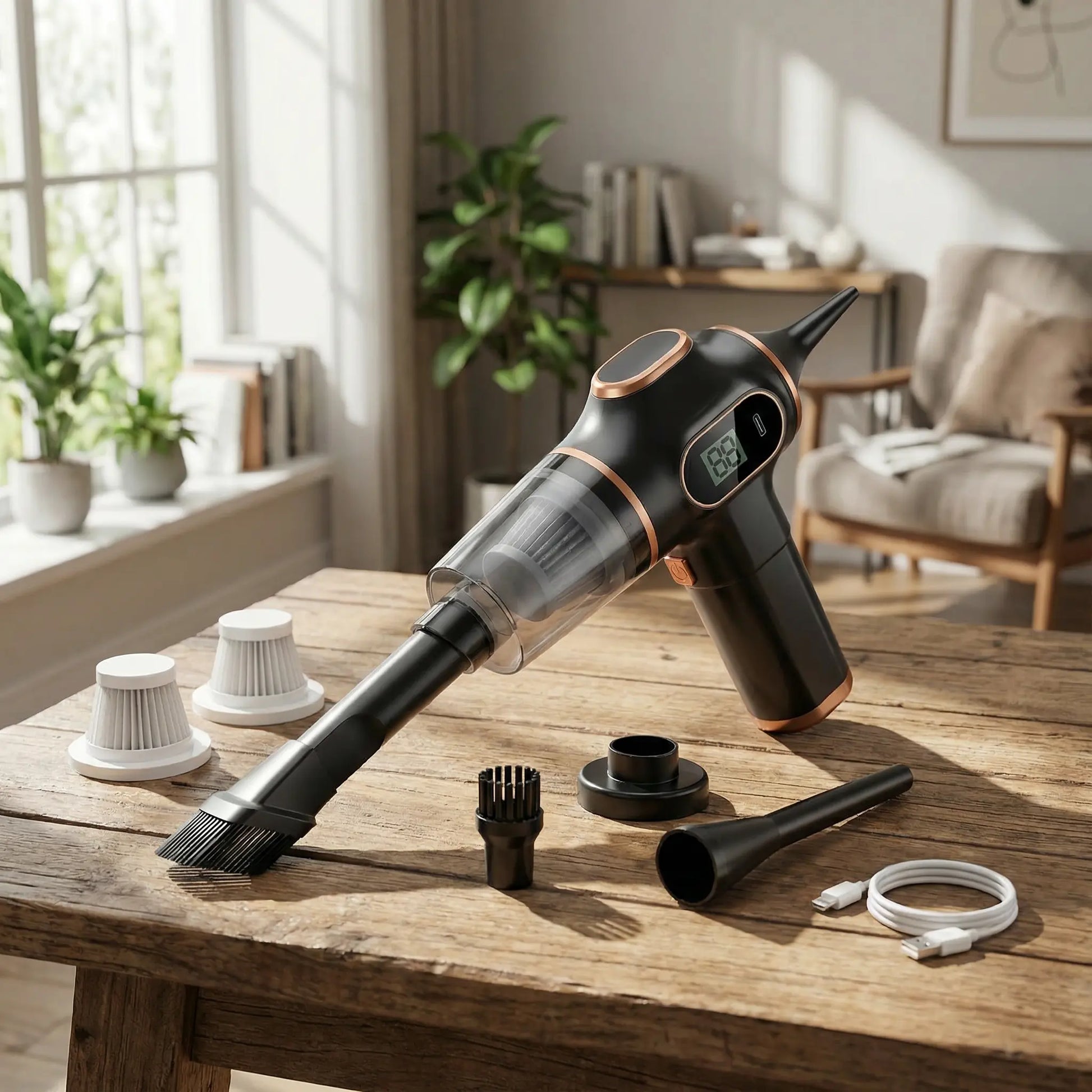mini aspirateur noir avec accessoires 
