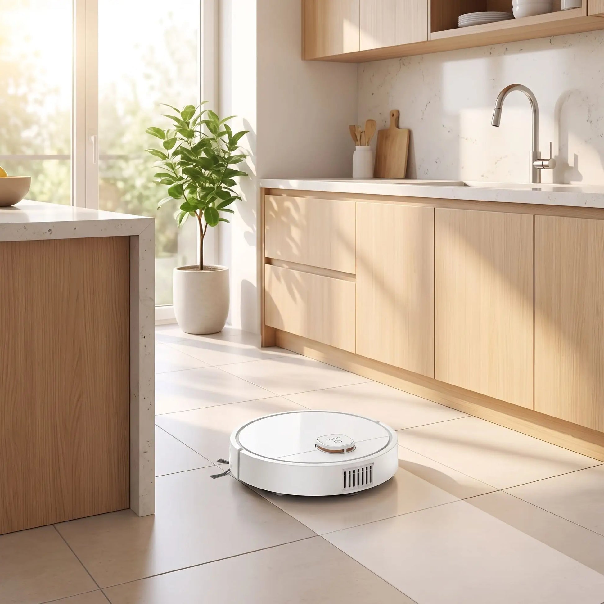 robot aspirateur laveur 3 en 1 blanc cuisine moderne