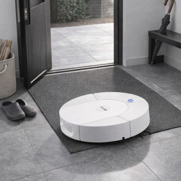Robot aspirateur laveur 3 en 1 blanc entrée maison