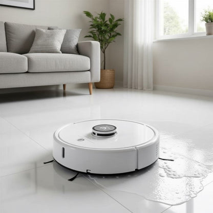 robot aspirateur laveur 3 en 1 blanc sols marbre impeccable
