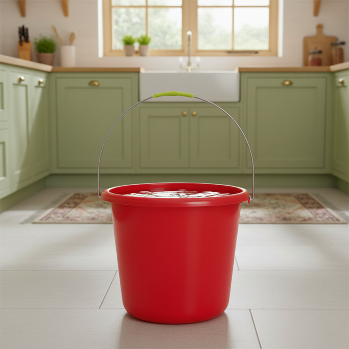 seau- rouge dans cuisine propre