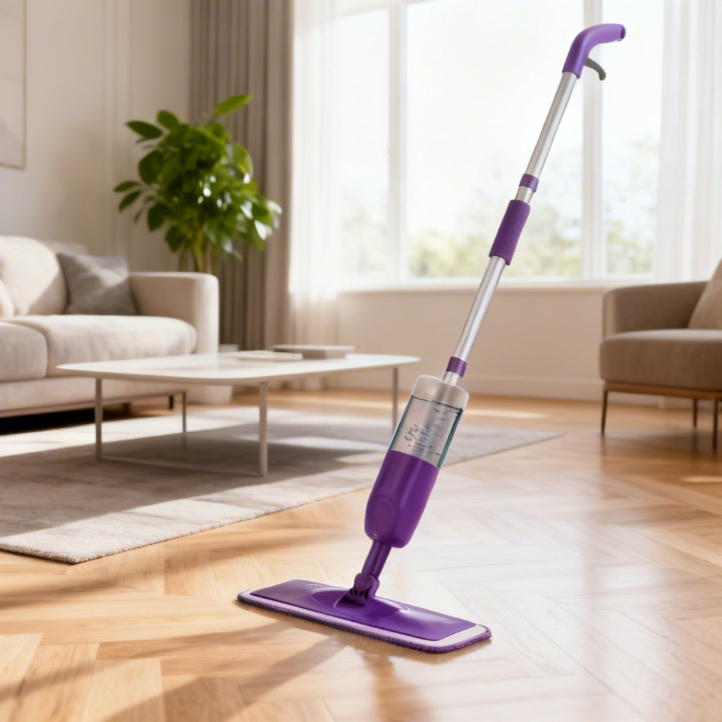 serpillère balai violette dans le salon moderne