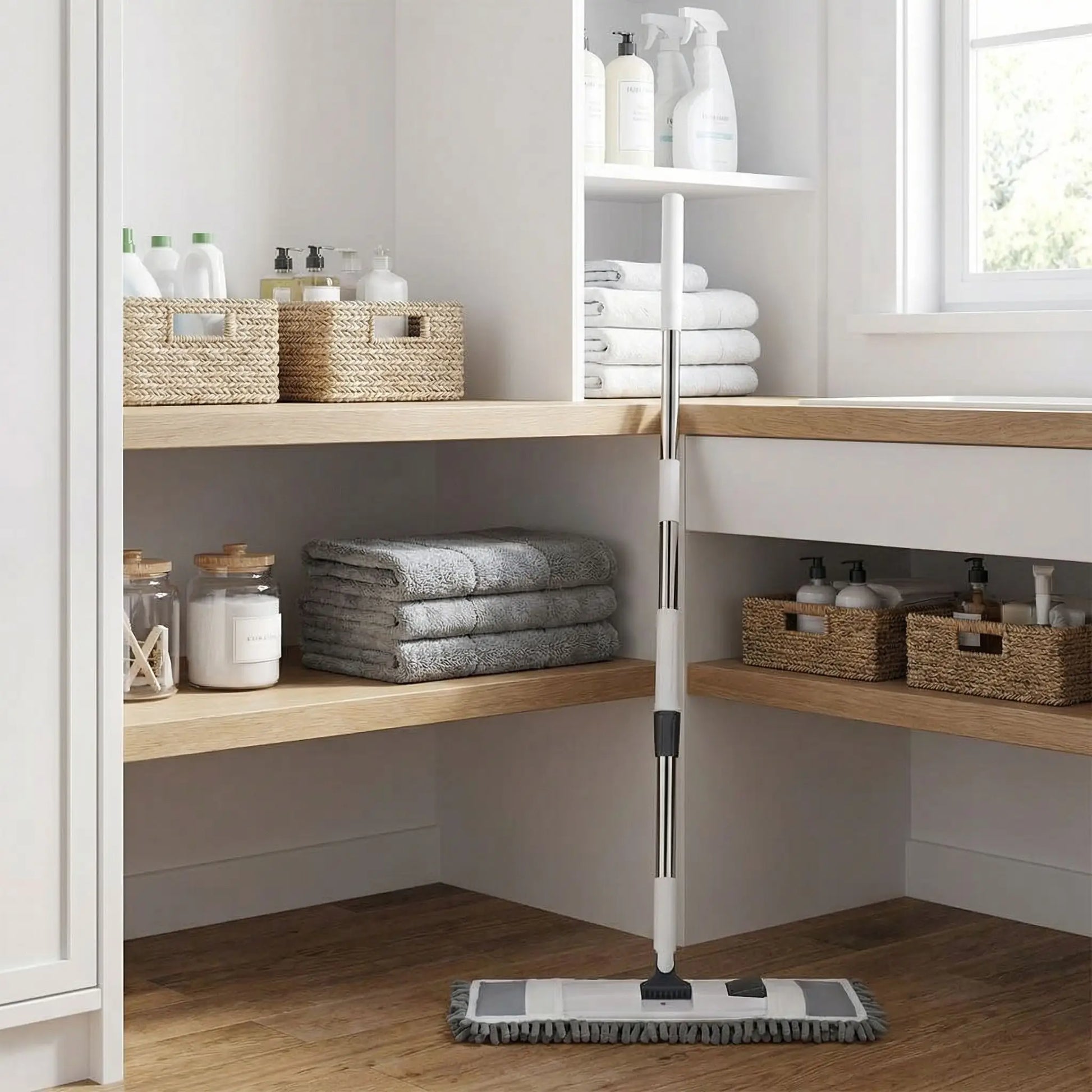 serpillère microfibre dans le placard de la maison propre