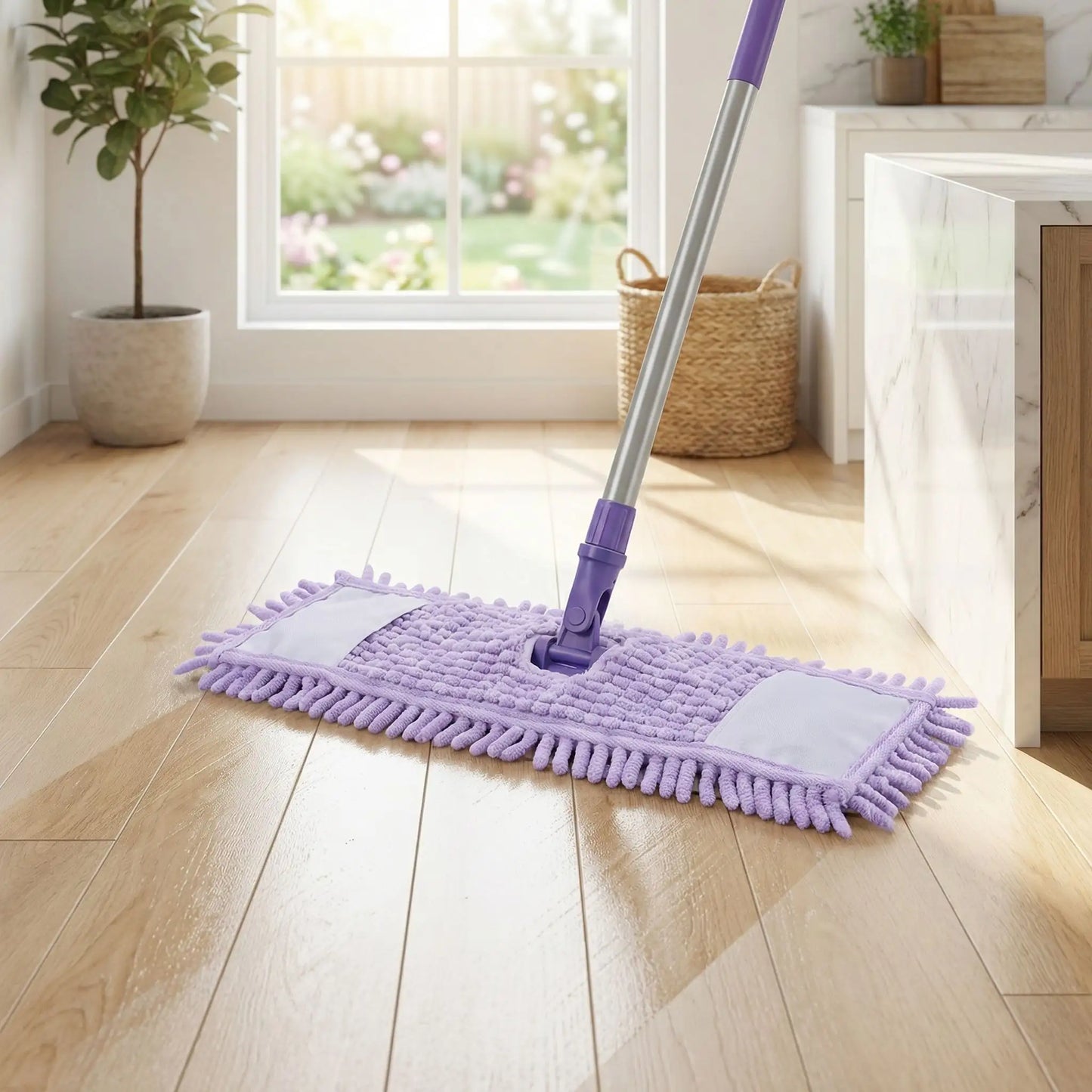 serpillère microfibre violète en chenille sur sol propre