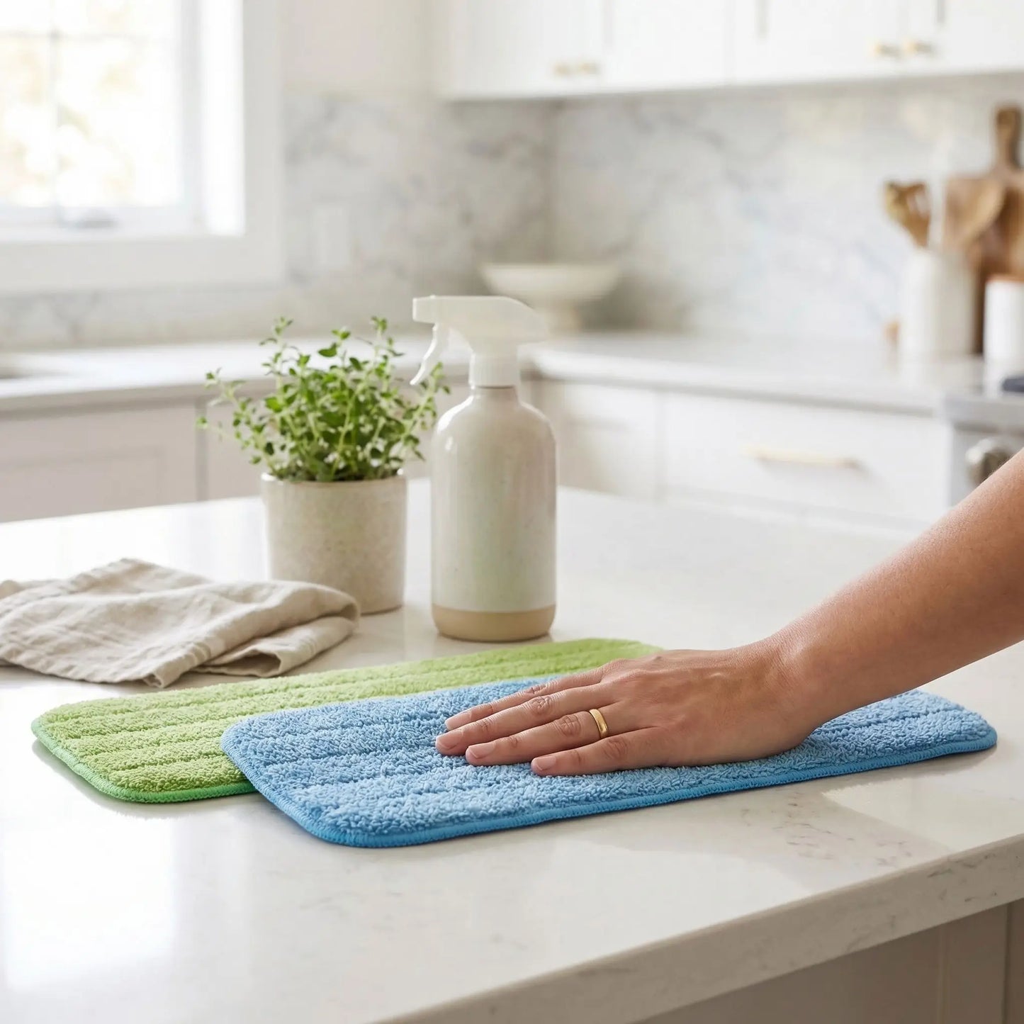 serpillères microfibres verte et bleu-absorbante